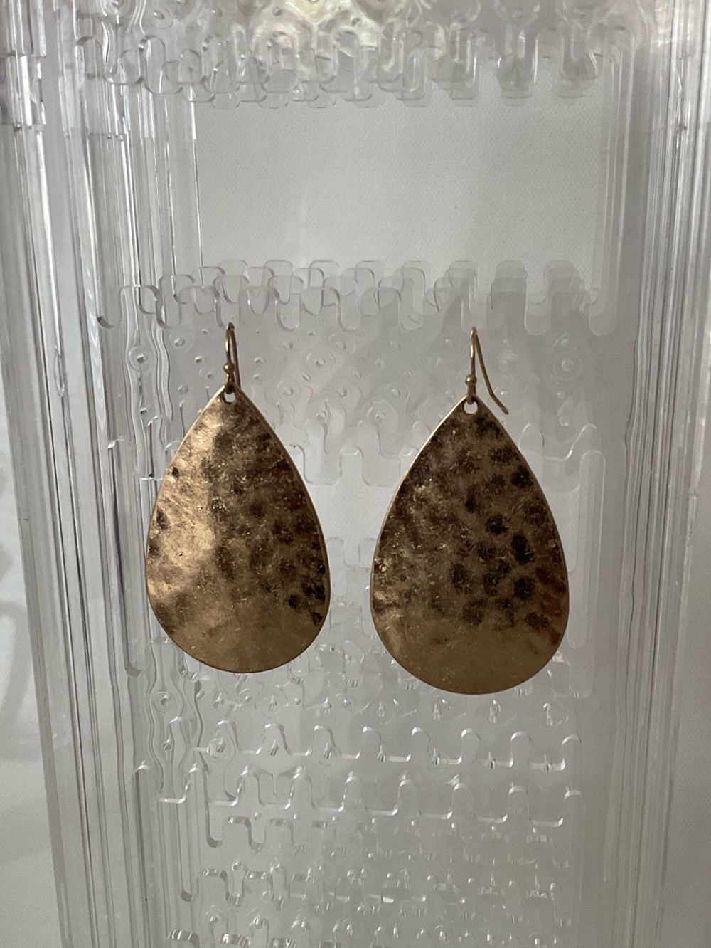 Hammered Teardrop Drop Earrings - Gold Tone - Picture 2 of 5